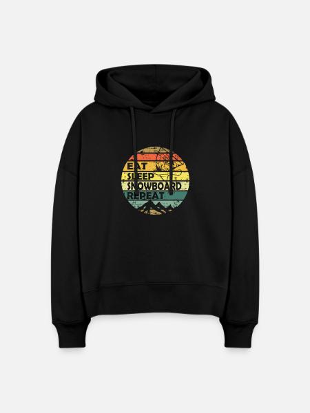Eat Sleep Snowboard Repeat Retro Circle - Stanley/Stella Boxy Women Organic Hoodie Nora - black
