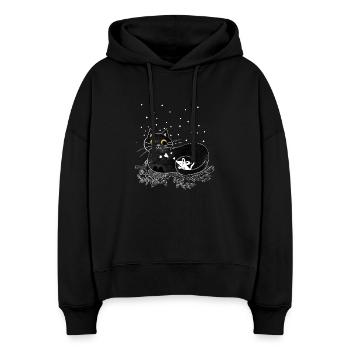 Katze Maus Winter Illustration - Stanley/Stella Boxy Frauen Bio Hoodie Nora - Schwarz - Vorne