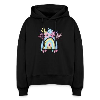Pastellfarbener Regenbogen mit Blumenmuster - Stanley/Stella Boxy Frauen Bio Hoodie Nora - Schwarz - Vorne
