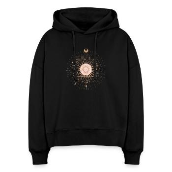 Sonnen-Mandala-Strahlen - Stanley/Stella Boxy Frauen Bio Hoodie Nora - Schwarz - Vorne