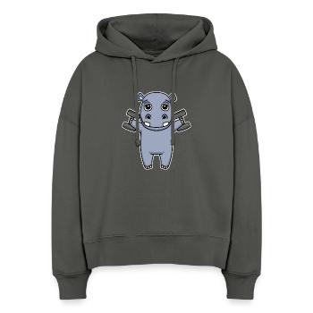 Nilpferd Hantel Training Krafttraining Fitness - Stanley/Stella Boxy Frauen Bio Hoodie Nora - Anthrazit - Vorne