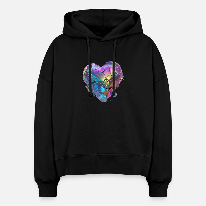Cœur brisé de pierre - Sweat à capuche bio Nora coupe boxy Stanley/Stella Femme - noir