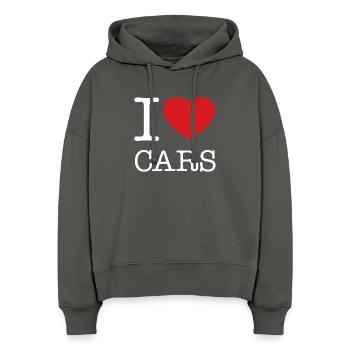 J’AIME LES VOITURES Voiture - Sweat à capuche bio Nora coupe boxy Stanley/Stella Femme - charbon - Devant