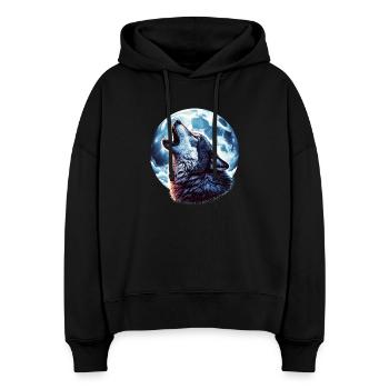 Wolf heult den Vollmond an - Stanley/Stella Boxy Frauen Bio Hoodie Nora - Schwarz - Vorne