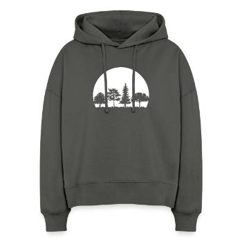Wald Mond Mischwald Natur Eiche Buche Birke Fichte - Stanley/Stella Boxy Frauen Bio Hoodie Nora - Anthrazit - Vorne