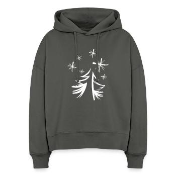 Tanne Schnee Stern minimal Graffiti Weihnachten - Stanley/Stella Boxy Frauen Bio Hoodie Nora - Anthrazit - Vorne