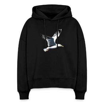 Mouette, Plage, Mer, Mer du Nord, Mer Baltique, Goéland argenté, Mouettes - Sweat à capuche bio Nora coupe boxy Stanley/Stella Femme - noir - Devant