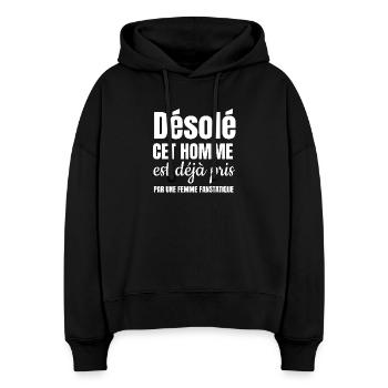 désolé cet homme est déjà pris par une femme - Sweat à capuche bio Nora coupe boxy Stanley/Stella Femme - noir - Devant
