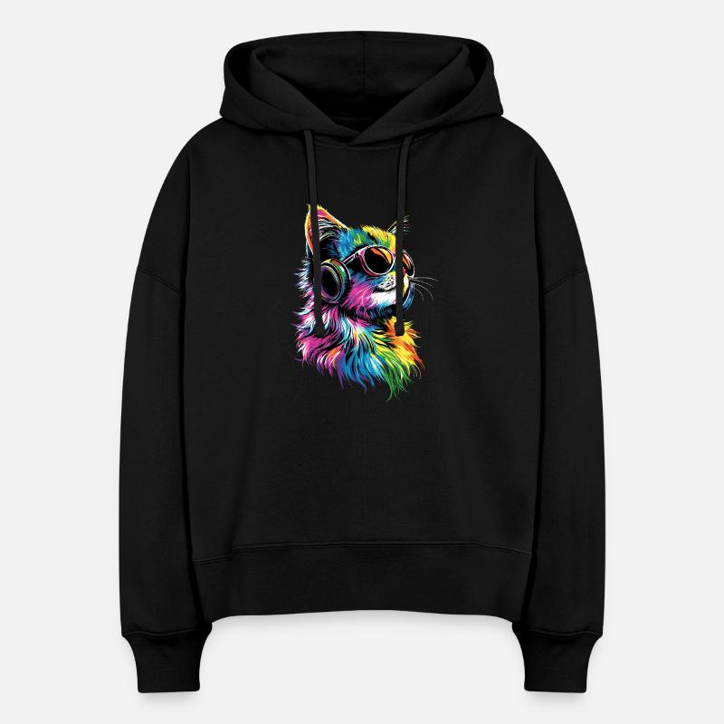 Chat Ragdoll Chat Ragdoll Chat Mignon Chats Ragdoll - Sweat à capuche bio Nora coupe boxy Stanley/Stella Femme - noir