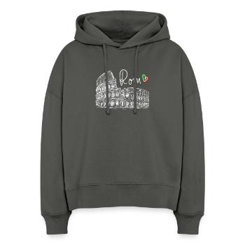 Handgezeichnetes Kolosseum Rom Weiß auf Schwarz - Stanley/Stella Boxy Frauen Bio Hoodie Nora - Anthrazit - Vorne