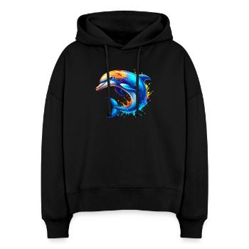 Delfin - Stanley/Stella Boxy Frauen Bio Hoodie Nora - Schwarz - Vorne