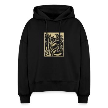 Lilien - Holzschnitt - Frühling - Sommer - Spruch - Stanley/Stella Boxy Frauen Bio Hoodie Nora - Schwarz - Vorne