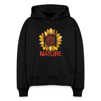 Illustration de tournesol de la nature - Logo de belle fleur - Sweat à capuche bio Nora coupe boxy Stanley/Stella Femme - noir - Devant