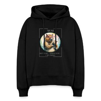 Voix douce Amour fort – Capybara Mom Energy - Sweat à capuche bio Nora coupe boxy Stanley/Stella Femme - noir - Devant