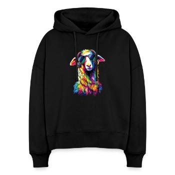 Mouton Agneau Mouton Mouton domestique Berger Mouton doux - Sweat à capuche bio Nora coupe boxy Stanley/Stella Femme - noir - Devant