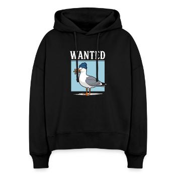 Gesuchte Möwe Mit Pommes Und Beanie Illustration - Stanley/Stella Boxy Frauen Bio Hoodie Nora - Schwarz - Vorne