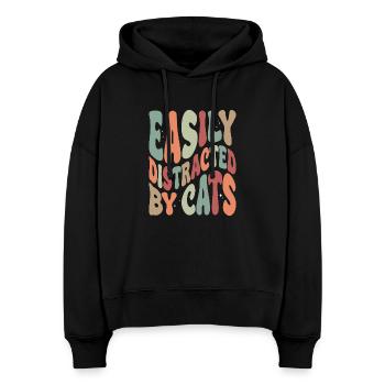 Easily Disctracted By Katzen - Stanley/Stella Boxy Frauen Bio Hoodie Nora - Schwarz - Vorne