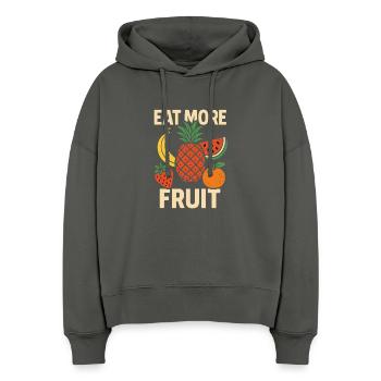 Eat More Fruit – Lustiges Obst Design - Stanley/Stella Boxy Frauen Bio Hoodie Nora - Anthrazit - Vorne