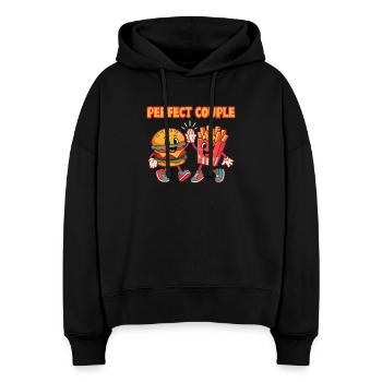 Parfait couple burger et frites illustration amusante - Sweat à capuche bio Nora coupe boxy Stanley/Stella Femme - noir - Devant