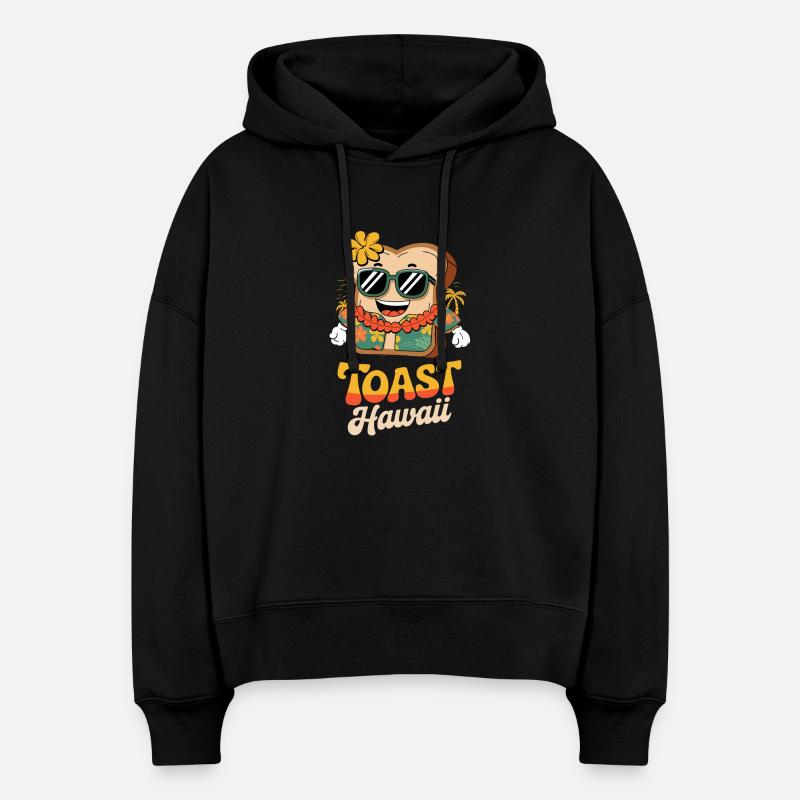 Toast Hawaï Rétro Cool Ambiance de plage - Sweat à capuche bio Nora coupe boxy Stanley/Stella Femme - noir