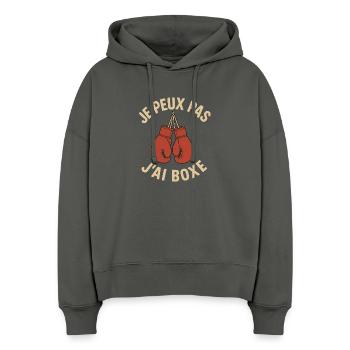 I Can't I Boxed – 90er Jahre Roter Handschuh Design - Stanley/Stella Boxy Frauen Bio Hoodie Nora - Anthrazit - Vorne
