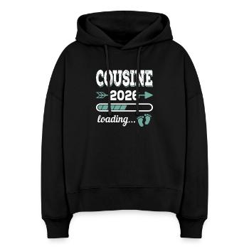 Cousine 2026 Loading Große Cousine - Stanley/Stella Boxy Frauen Bio Hoodie Nora - Schwarz - Vorne