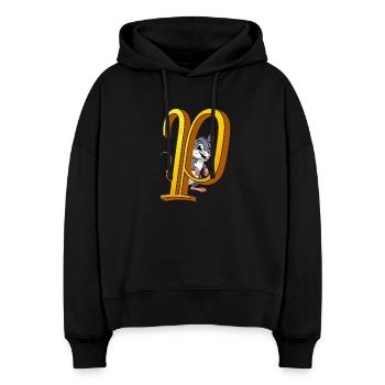 BUCHSTABE P - Stanley/Stella Boxy Frauen Bio Hoodie Nora - Schwarz - Vorne