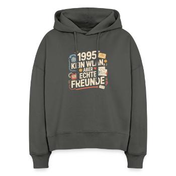 1995 Kein WLAN, aber echte Freunde - Stanley/Stella Boxy Frauen Bio Hoodie Nora - Anthrazit - Vorne