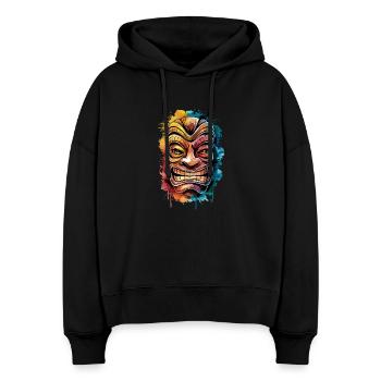 Colorful Tiki Mask Artwork with Living - Stanley/Stella Boxy Women Organic Hoodie Nora - black - Front