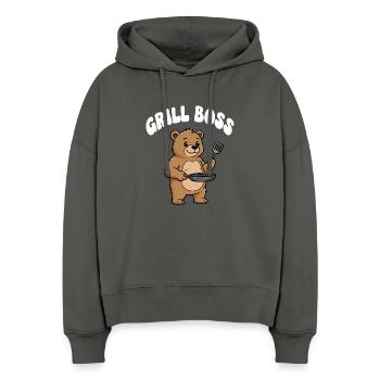 Grill Bear Cooking Design - Sweat à capuche bio Nora coupe boxy Stanley/Stella Femme - charbon - Devant