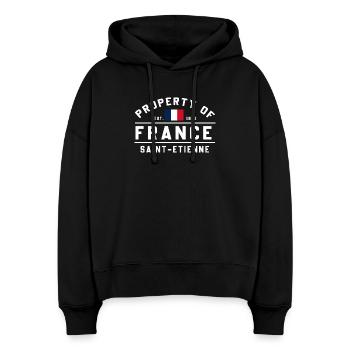 Propriété de la France Saint-Etienne en 1872 - Sweat à capuche bio Nora coupe boxy Stanley/Stella Femme - noir - Devant