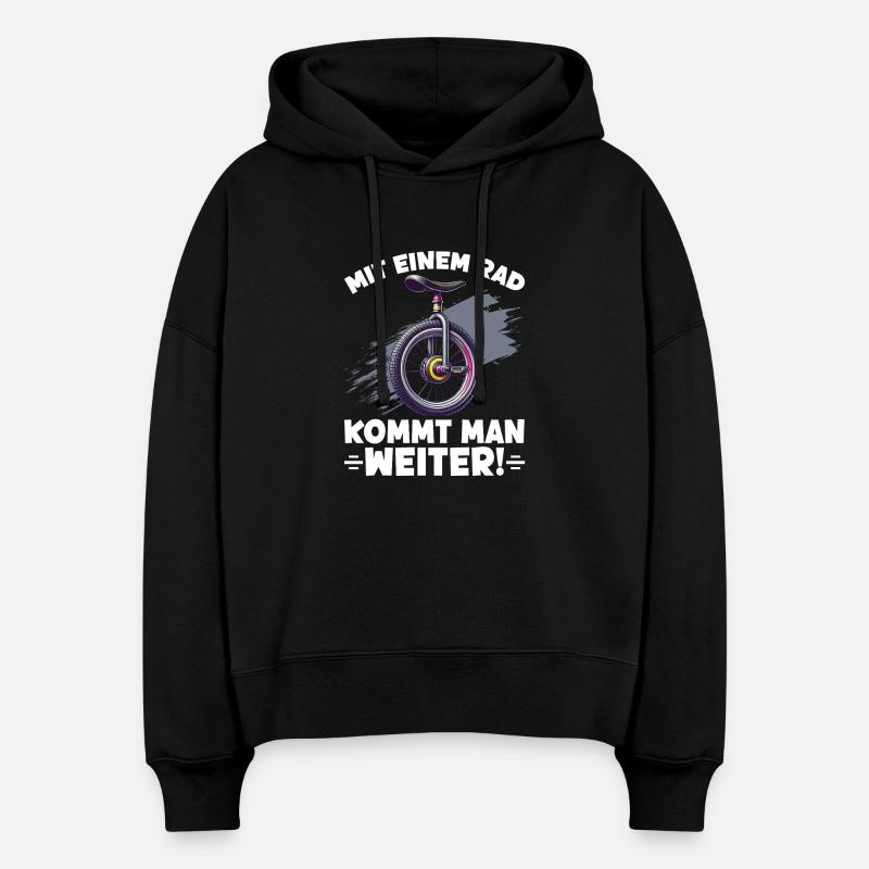 Avec une seule roue, on va plus loin - Sweat à capuche bio Nora coupe boxy Stanley/Stella Femme - noir