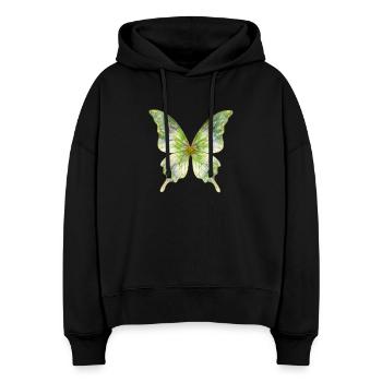 Grüner Aquarellschmetterling Glanz - Stanley/Stella Boxy Frauen Bio Hoodie Nora - Schwarz - Vorne