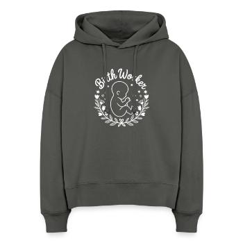 Geburtshelfer Baby Emblem - Stanley/Stella Boxy Frauen Bio Hoodie Nora - Anthrazit - Vorne