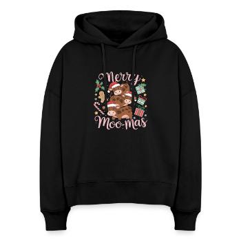  Merry Moo Mas Lustige Weihnachtskühe Für Kuhfans - Stanley/Stella Boxy Frauen Bio Hoodie Nora - Schwarz - Vorne