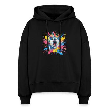 Wolfsruf in Farbschleuder - Stanley/Stella Boxy Frauen Bio Hoodie Nora - Schwarz - Vorne