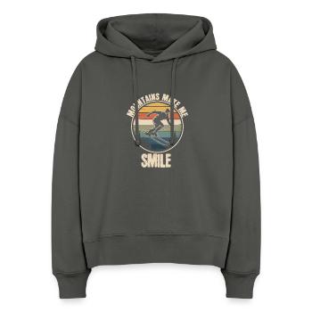 Les montagnes me font sourire Ski rétro - Sweat à capuche bio Nora coupe boxy Stanley/Stella Femme - charbon - Devant