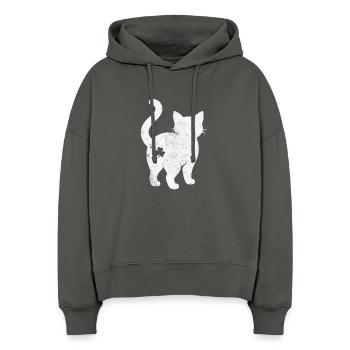 Katzen Silhouette mit Kleeblatt - Stanley/Stella Boxy Frauen Bio Hoodie Nora - Anthrazit - Vorne