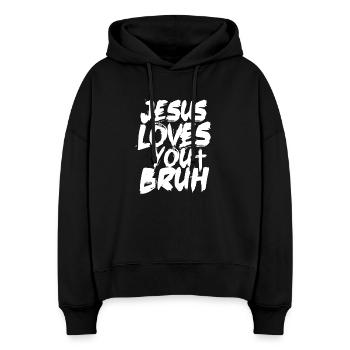 Jesus liebt dich, Bruh Bold Brush Script - Stanley/Stella Boxy Frauen Bio Hoodie Nora - Schwarz - Vorne