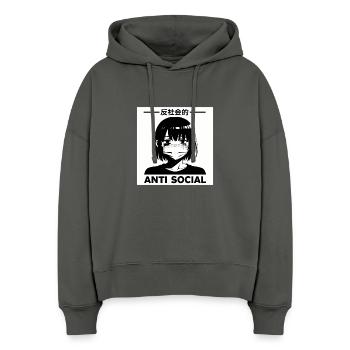 Antisocial Japanese Vaporwave Anime Girl - Stanley/Stella Boxy Women Organic Hoodie Nora - anthracite - Front
