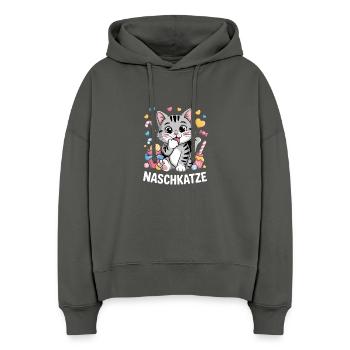 Naschkatze Süße Cartoon Katze Mit Süßigkeiten - Stanley/Stella Boxy Frauen Bio Hoodie Nora - Anthrazit - Vorne