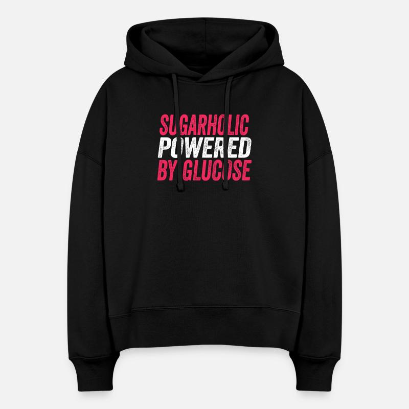 Sugarholic alimenté par le glucose - Sweat à capuche bio Nora coupe boxy Stanley/Stella Femme - noir