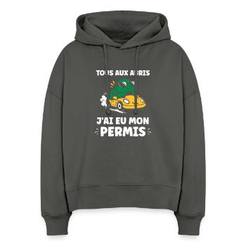 Humour j'ai mon permis de conduire - Sweat à capuche bio Nora coupe boxy Stanley/Stella Femme - charbon - Devant