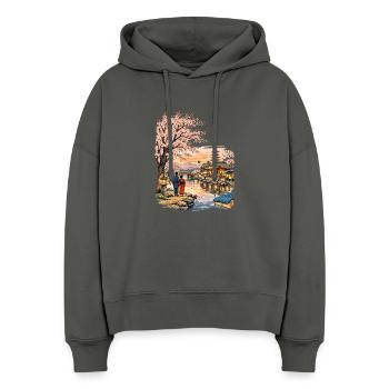 Traditioneller Japanischer Kirschblüten - Stanley/Stella Boxy Frauen Bio Hoodie Nora - Anthrazit - Vorne