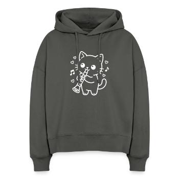 Kawaii Cat Clarinet - Stanley/Stella Boxy Women Organic Hoodie Nora - anthracite - Front