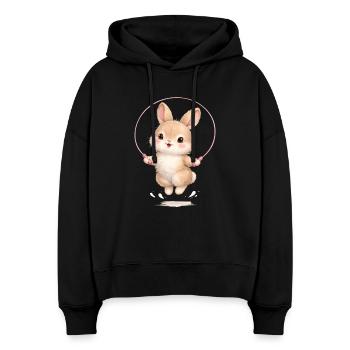 Süßer Hase beim Seilspringen  - Stanley/Stella Boxy Frauen Bio Hoodie Nora - Schwarz - Vorne
