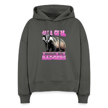 Funny Animal Badger - Stanley/Stella Boxy Women Organic Hoodie Nora - anthracite - Front