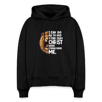 Löwe der Stärke durch Christus - Stanley/Stella Boxy Frauen Bio Hoodie Nora - Schwarz - Vorne