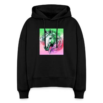 Pferd - Stanley/Stella Boxy Frauen Bio Hoodie Nora - Schwarz - Vorne