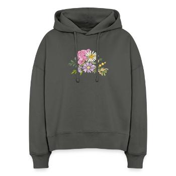 Bouquet de fleurs - Sweat à capuche bio Nora coupe boxy Stanley/Stella Femme - charbon - Devant